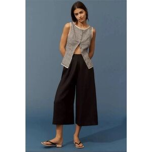 NWT! Anthropologie Linen Pleated Culotte Trousers Black XS $90 retail